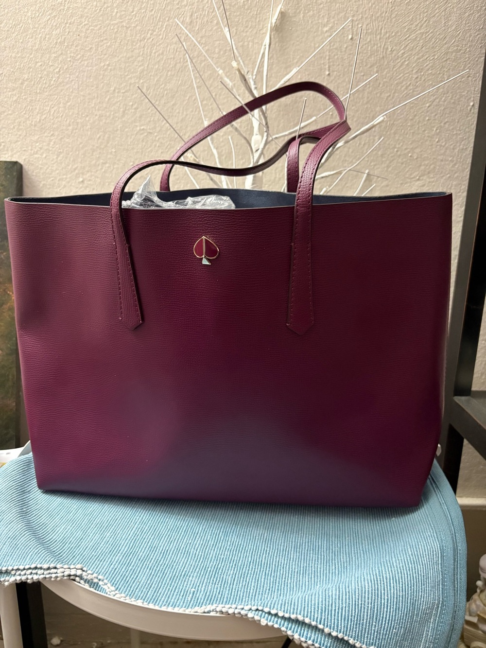kate spade Burgundy Leather Tote with Spade Emblem NWOT